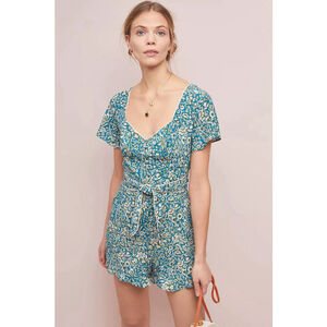 Anthropologie Blue Floral Jumpsuit